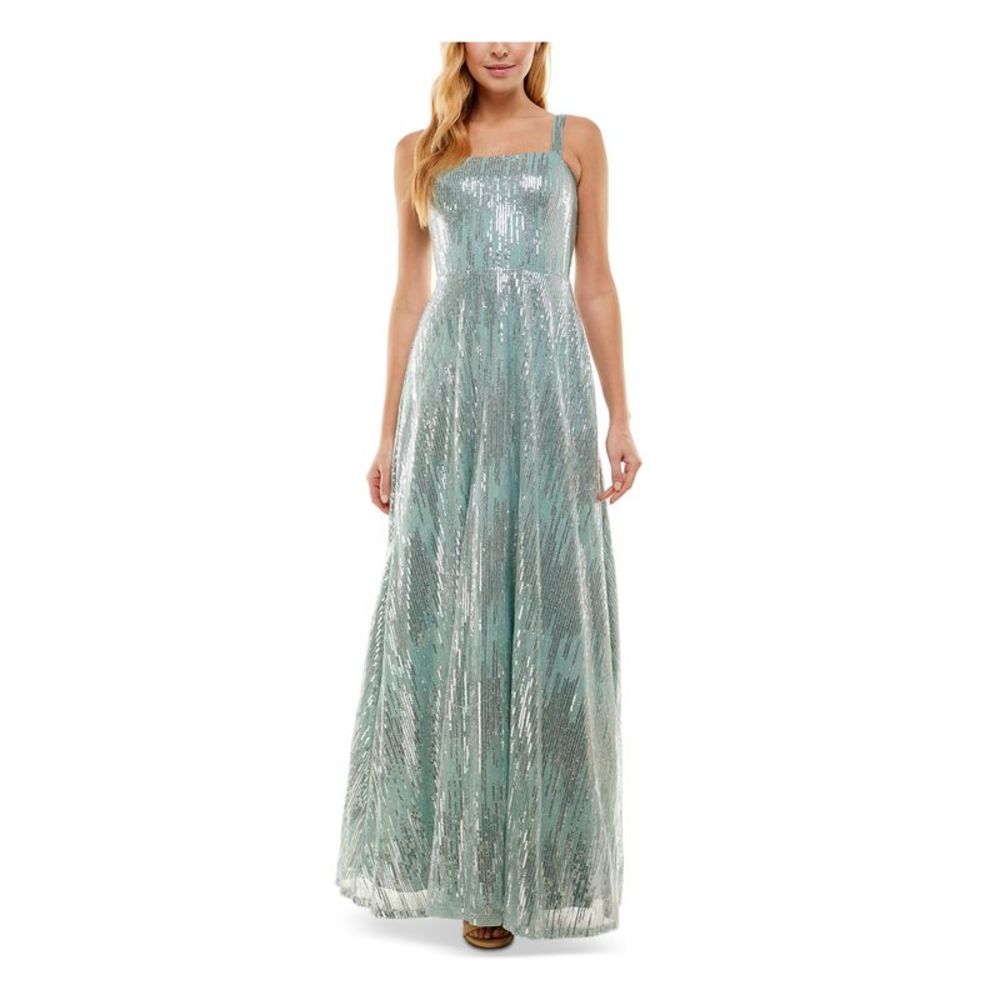 SAY YES TO THE DRESS Womens Teal Lined Sleeveless Formal Gown Dress Juniors 0